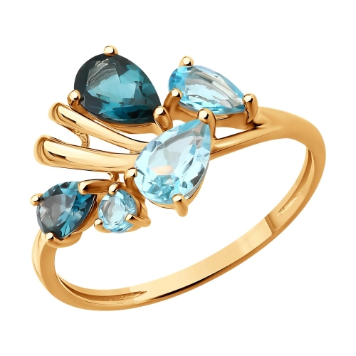 Кольцо из золота 585 пробы с топазами и топазом ЛОНДОН