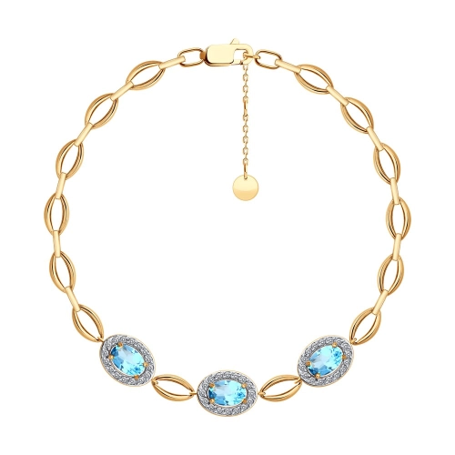 Браслет из золота 585 пробы с топазами и фианитами