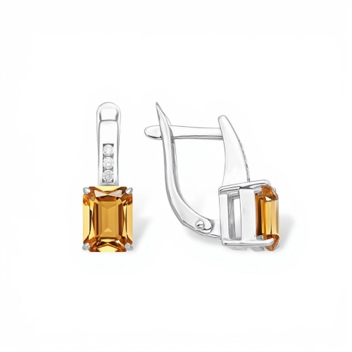 Серьги из серебра 925 пробы с цитринами и фианитами
