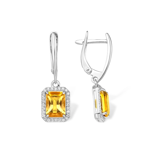 Серьги из серебра 925 пробы с цитринами и фианитами