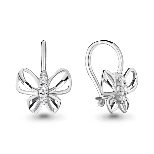 Серьги петельки из серебра 925 пробы с фианитами