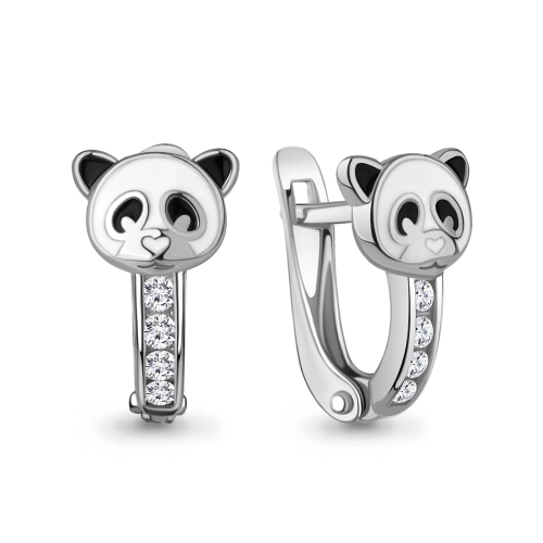 Серьги из серебра 925 пробы с эмалью и фианитами
