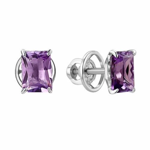 Серьги пусеты из серебра 925 пробы с аметистами