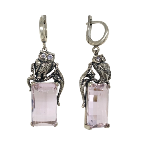 Серьги (925) кварц розовый синтет., фианит