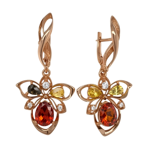 Серьги (925 п) янтарь микс, фианит