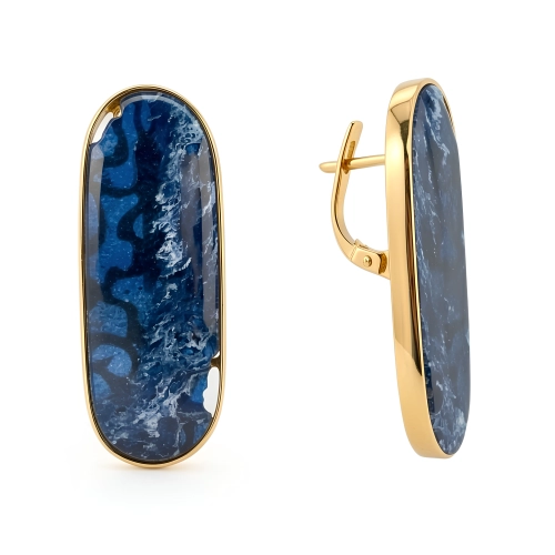 Серьги (925 п) янтарь синий
