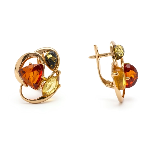 Серьги из серебра 925 пробы с позолотой, с янтарем