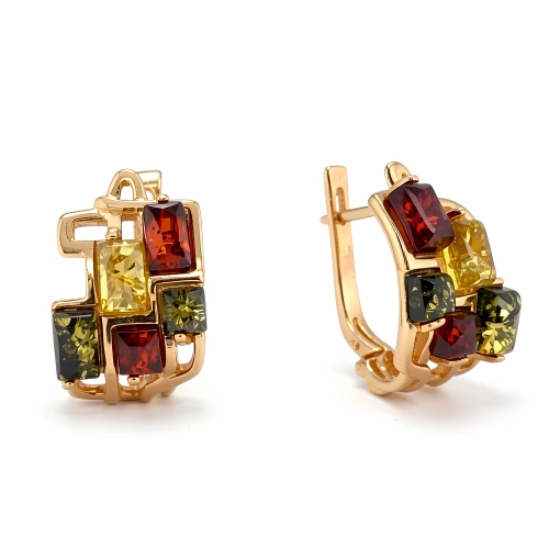 Серьги из серебра 925 пробы с позолотой, с янтарем