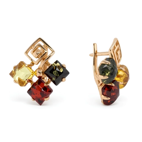 Серьги из серебра 925 пробы с позолотой, с янтарем