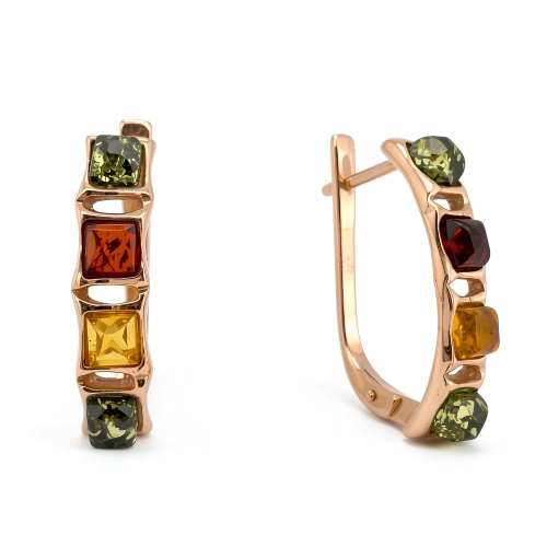 Серьги из серебра 925 пробы с позолотой, с янтарем