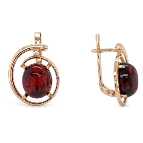 Серьги из серебра 925 пробы с позолотой, с янтарем и фианитами