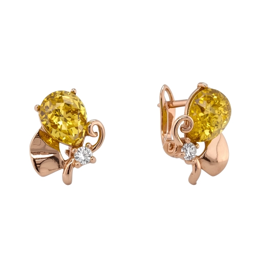 Серьги (925 п) янтарь желтый, фианит