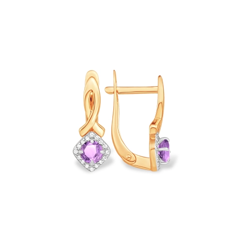 Серьги из золота 585 пробы с аметистами и фианитами