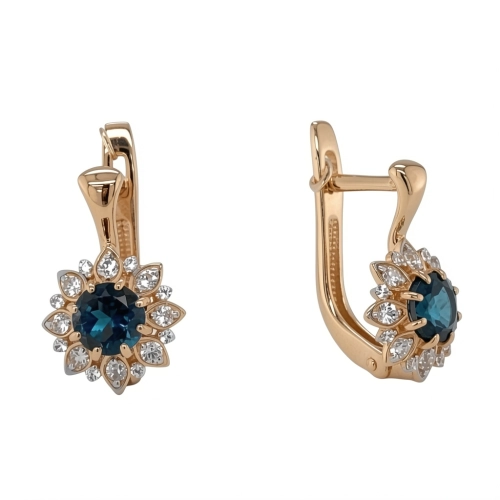 Серьги из золота 585 пробы с топазом ЛОНДОН и фианитами