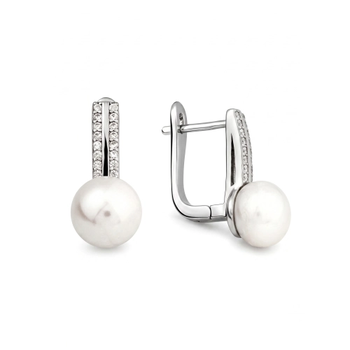Серьги из серебра 925 пробы с жемчугом и фианитами