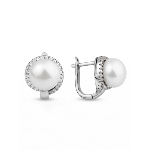 Серьги из серебра 925 пробы с жемчугом и фианитами