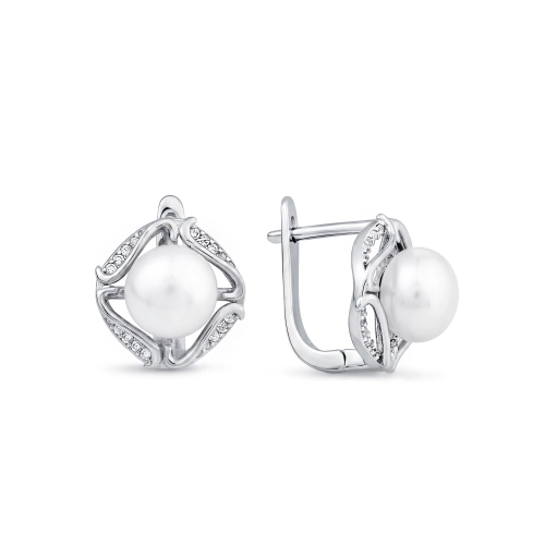 Серьги из серебра 925 пробы с жемчугом и фианитами