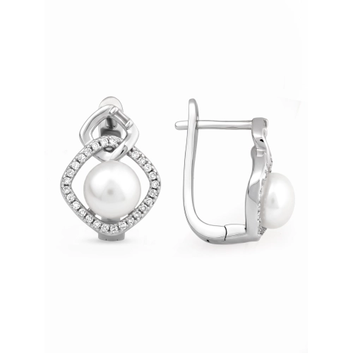 Серьги из серебра 925 пробы с жемчугом и фианитами