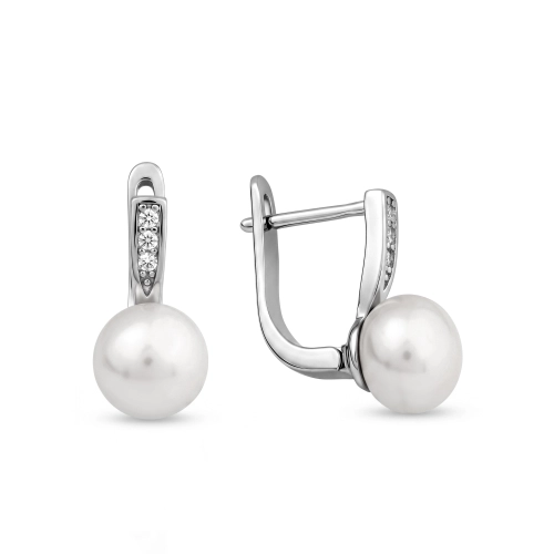 Серьги из серебра 925 пробы с жемчугом и фианитами