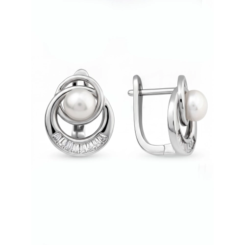 Серьги из серебра 925 пробы с жемчугом и фианитами