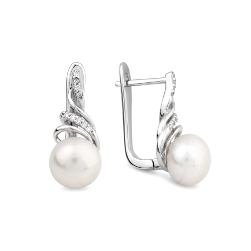 Серьги из серебра 925 пробы с жемчугом и фианитами