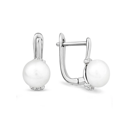 Серьги из серебра 925 пробы с жемчугом и фианитами