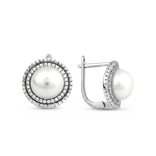 Серьги из серебра 925 пробы с жемчугом и фианитами