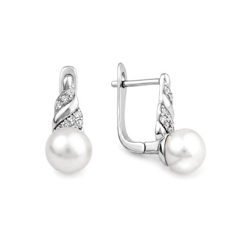 Серьги из серебра 925 пробы с жемчугом и фианитами