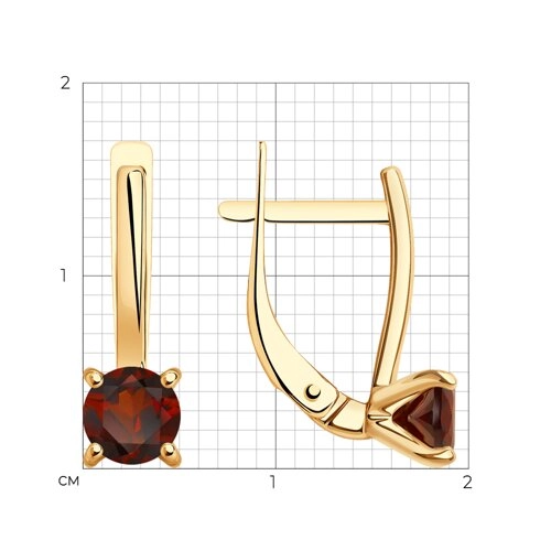 Серьги из золота 585 пробы с гранатом