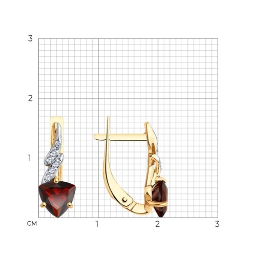 Серьги из золота 585 пробы с гранатами и фианитами