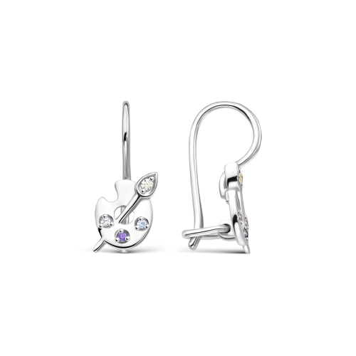 Серьги петельки из серебра 925 пробы с цветными фианитами