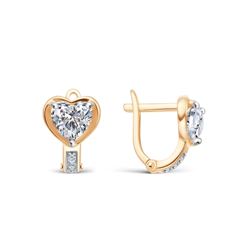 Серьги из серебра 925 пробы с позолотой, сфианитами