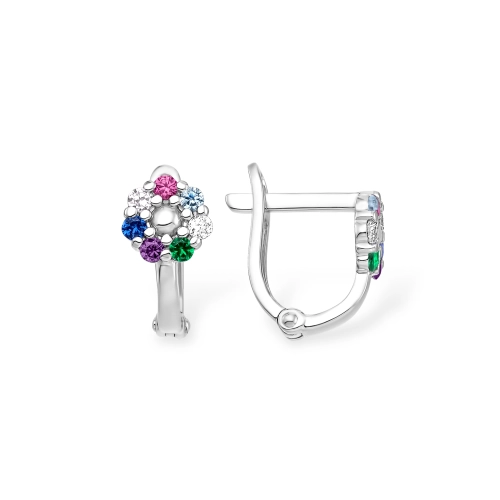 Серьги из серебра 925 пробы с цветными фианитами