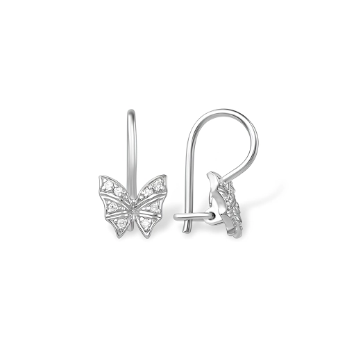 Серьги петельки из серебра 925 пробы с фианитами